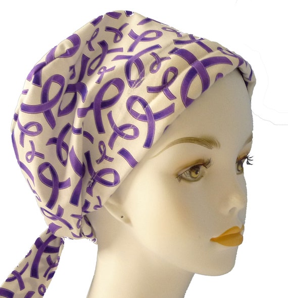 Purple Ribbon Pancreatic Cancer Chemo Hair Loss Scarf Turban Hat Bad Hair Day Head Cover Survivor