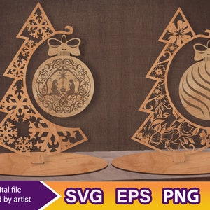 Nativity Scene svg, Laser Cut Nativity Tree & Stand, Christmas tree svg, Christmas Decor SVG Cut File Glowforge Laser Cut Plan”