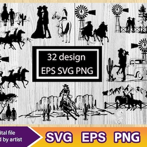 Cowboy Western Bundle svg, Cowgirl Bundle Design svg, Sublimation, wilde west Bündel svg, Cricut-Datei, Farmcowboy, Cowboy und Cowgirl