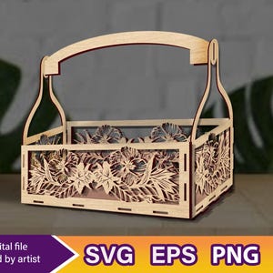 Houten mand svg, lasersnijden svg, vectorbestand, bloemenmand svg
