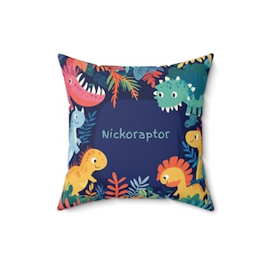 Throw Pillow with Dinosaur Cover Dino Bedroom Decor Name Pillowcase Personalized Children&#39;s Pillow Gift Kids Room Cushion Case