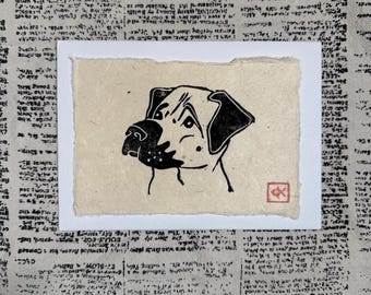 Hand Carved Luna Print, Black Ink on Lokta Paper (4x6in)