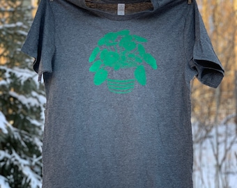 Pilea Plant Tee, Green Print on Heather Gray Unisex Shirt