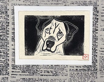 Hand Carved Luna Print, Black Ink on Lokta Paper (5x7in)