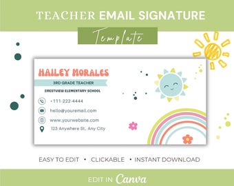 Podpis e-mail, Podpis e-mail nauczyciela, Szablon e-maila dla nauczycieli, Szablon podpisu e-mail Canva, Nowoczesny, Profesjonalny