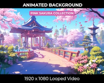 Fleurs de cerisier japonais Kawaii Sakura botanique fantaisiste Twitch superposition flux animé Vtuber fond papier peint de bureau printemps