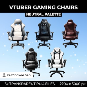 Neutral Gaming Chair Black and White Watercolor Textured Vtuber Gaming Assets PNG Digital Download VTuber Streaming Twitch Streamer