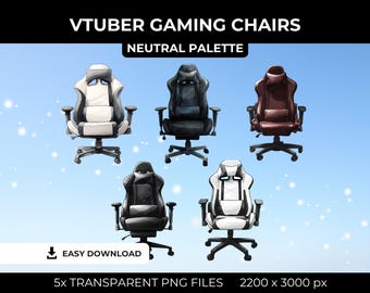 Neutralny fotel gamingowy Czarno-biały akwarelowy teksturowany Vtuber Gaming Assets PNG do pobrania cyfrowego VTuber Streaming Twitch Streamer
