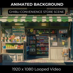 Animated background Ghibli Convenience Store Aesthetic Twitch overlay Desktop Wallpaper Stream Seamless Vtuber Looped Virtual Background 2