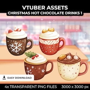 4 Hot Chocolate Christmas VTube Assets | Christmas Vtuber Overlay | Xmas Twitch Assets | Christmas Streaming Assets | Xmas VTube PNGs Twitch