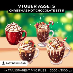 Hot Chocolate Christmas VTube Assets | Christmas Vtuber Overlay | Xmas Twitch Assets | Christmas Streaming Assets | Xmas VTube PNGs set 5