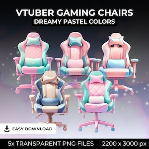 5x Vtuber Gaming Chair Assets | Dreamy Pastel | PNG | Light Finish | Digital Download | VTuber Streaming Pink purple | Twitch Streamer