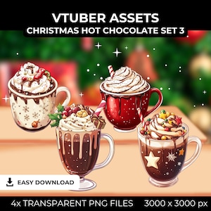 Hot Chocolate Christmas VTube Assets | Christmas Vtuber Overlay | Xmas Twitch Assets | Christmas Streaming Assets | Xmas VTube PNGs set 3