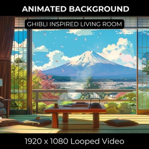 LOFI Animated Virtual Background Ghibli Inspired Cozy Pngtuber Twitch Overlay Desktop Wallpaper Twitch Vtuber Stream Package Seamless Loop