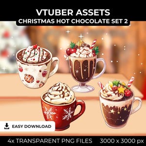 Hot Chocolate Christmas VTube Assets | Christmas Vtuber Overlay | Xmas Twitch Assets | Christmas Streaming Assets | Xmas VTube PNGs set 2