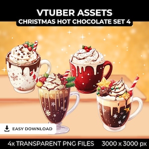 Hot Chocolate Christmas VTube Assets | Christmas Vtuber Overlay | Xmas Twitch Assets | Christmas Streaming Assets | Xmas VTube PNGs set 4