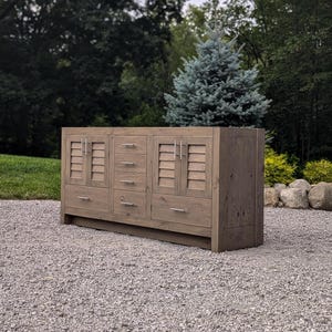 Handmade Bathroom Vanity (72") Dual Sink - White Oak (Louvered Doors)  #6488-L