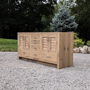 Handmade Bathroom Vanity (72") Dual Sink - White Oak (Louvered Doors)  #2213-L
