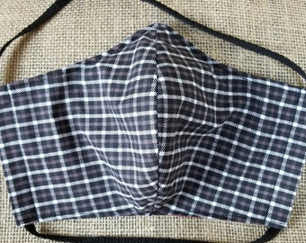 Small Print Gray-scale Plaid - Washable Reusable Face Mask w/ Nose Wire and Filter Pocket - Made in the USA - Adult Size
