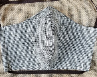 Brown & Cream Houndstooth Wool Slub - Washable Reusable Face Mask w/ Nose Wire and Filter Pocket - Made in the USA - Adult Size