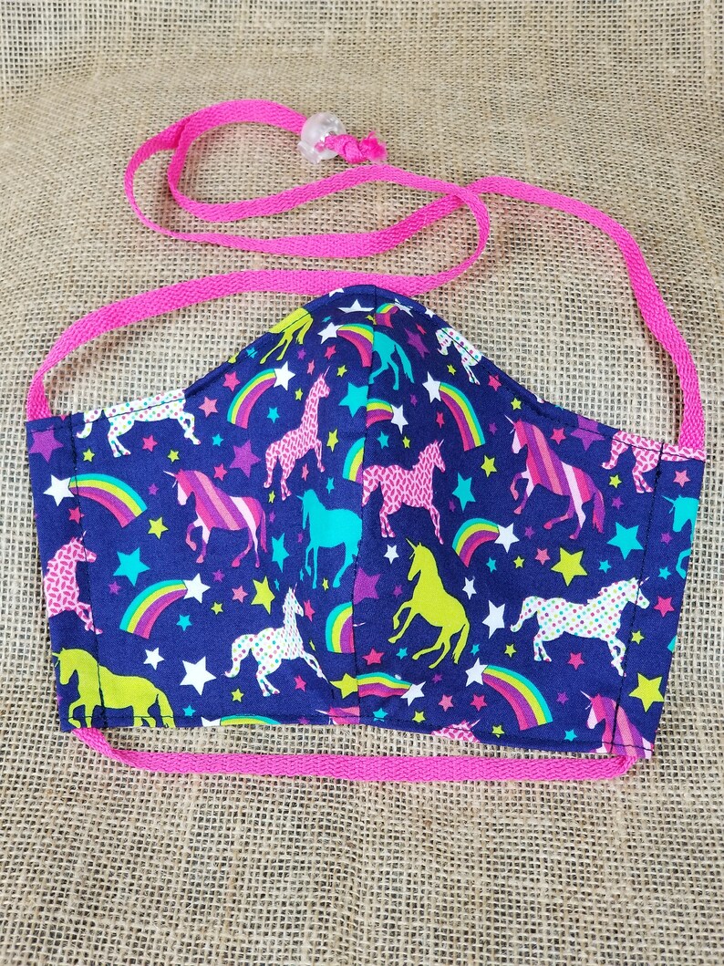 Unicorns on Navy Washable Reusable Face Mask w/ Nose Wire and Filter Pocket Made in the USA Adult Size image 2