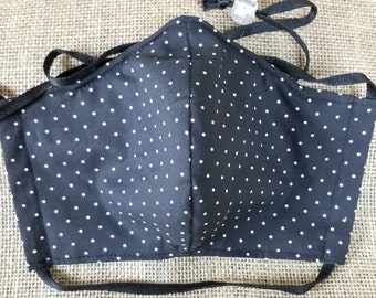 Black and White Polka Dots - Washable Reusable Face Mask w/ Nose Wire and Filter Pocket - Made in the USA - Adult Size