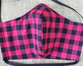 Red Buffalo Plaid - Washable Reusable Face Mask w/ Nose Wire and Filter Pocket - Made in the USA - Adult Size