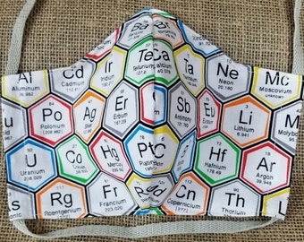 Periodic Table of the Elements - Washable Reusable Face Mask w/ Nose Wire and Filter Pocket - Made in the USA - Adult Size