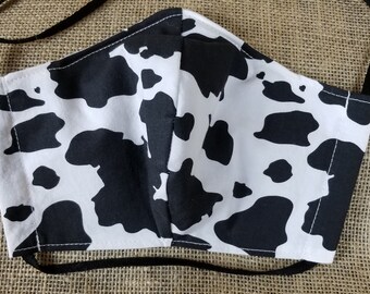 Impression de vache - Masque pour le visage réutilisable lavable w/ Fil de nez et poche de filtre - Fabriqué aux Etats-Unis - Taille adulte