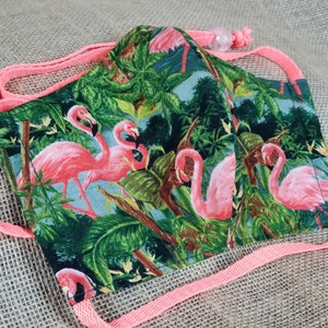 Tropical Flamingos Washable Reusable Face Mask w/ Nose Wire and Filter Pocket Made in the USA Adult Size image 2