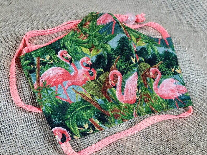 Tropical Flamingos Washable Reusable Face Mask w/ Nose Wire and Filter Pocket Made in the USA Adult Size image 2