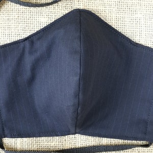 Black with Blue Pinstripe Washable Reusable Face Mask w/ Nose Wire and Filter Pocket Made in the USA Adult Size image 1