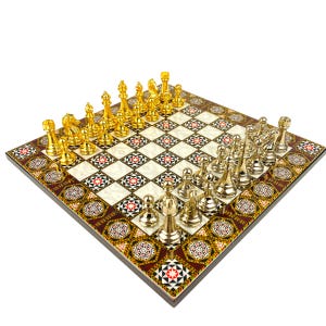 Premium Chess Set with Pieces- 12&quot; Mosaic Design Chessboard- Metal Chess Pieces - Felt Bottom Chessmen- Unique Gift For Him