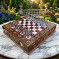 Luxury Greek Mythology Chess Set- 12" Handmade Mosaic Chess Board with Storage- Detailed Metal Chess Pieces- Unique Gift For Christmas