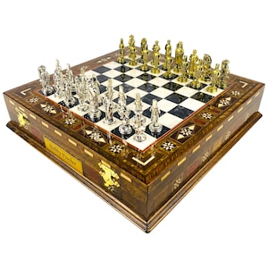 Personalized Ottoman Empire Chess Set - 12 inch Handmade Chessboard with Storage- Detailed Metal Chess Pieces- Perfect Birthday Gift