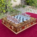 Luxury Greek Mythology Chess Set- 12" Handmade Mosaic Chess Board with Storage- Detailed Metal Chess Pieces- Unique Personalized Gift Set