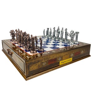 Luxury British Medieval Chess Set Handmade- 15&quot; Mosaic Wooden Chessboard with Storage- Unique Gift for Husband- Elegant Chess Set