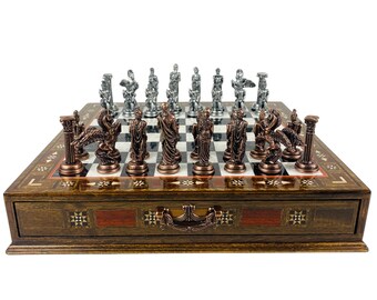 高級ギリシャ神話チェスセット - 15インチのハンドメイドチェスボード