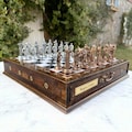 Luxury British Medieval Chess Set Handmade- 15" Mosaic Wooden Chessboard with Storage- Unique Gift for Husband- Elegant Chess Set