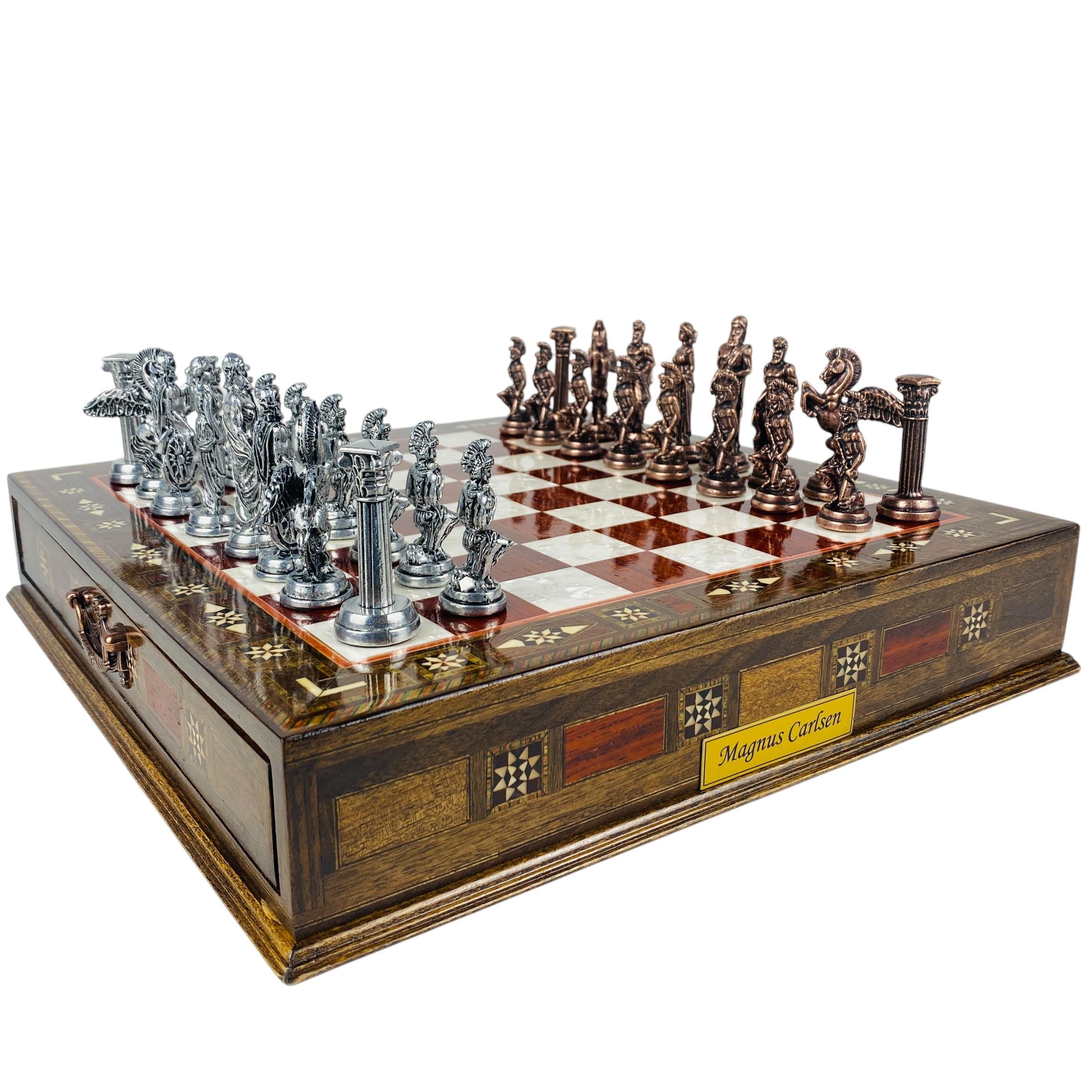 高級ギリシャ神話チェスセット - 15インチのハンドメイドチェスボード