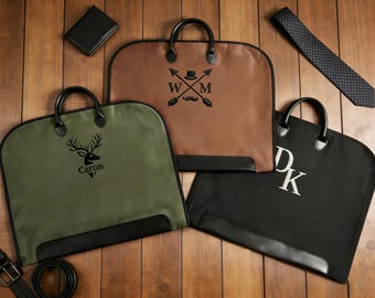 Bolsa para traje de tela Oxford con bordado personalizado, bolsa para traje con asa de cuero, bolsa para traje con monograma, portatrajes, regalo para padrinos de boda y padre del novio.