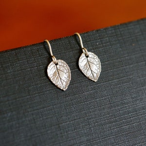 Silver Leaf Earrings in Sterling Silver Tiny Rustic Leaf Earings, Sterling Silver Rose Leaf Earrings, Small Silver Leaf Earrings image 1