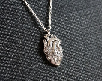 Anatomical Heart Necklace in Sterling Silver. Heart Necklace. Solid 925 sterling silver realistic heart. Great gift for doctor or nurse.