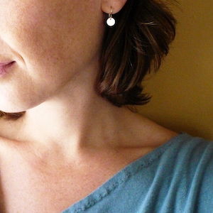 Gold dot earrings. Tiny 14K gold filled coin drops. Simple everyday gold earrings. Handmade gold dangles. Small coin earrings. Perfect gift.