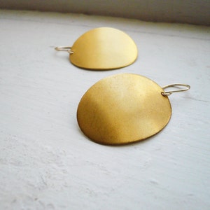 Gold Oval Earrings Simple Geometric Earrings, Big Vintage Brass Oval Dome Earrings. Retro 70's earrings. image 3