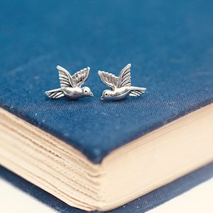 Soaring Bird Earrings - Dainty Sterling Silver Post Earrings, Solid Sterling Silver Little Bird Earrings. Gift for bird lover, bird watcher