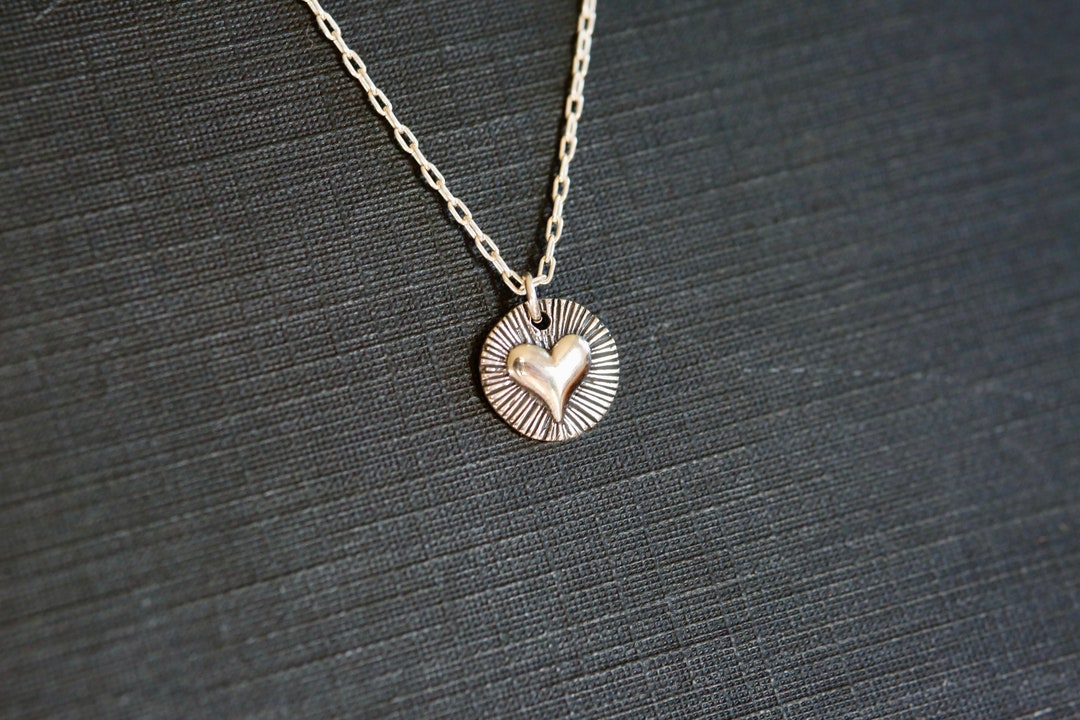 Radiating Heart Necklace in Sterling Silver Tiny Silver Heart Charm