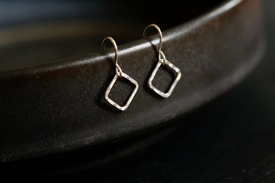 925 Sterling SLV Square Drop Earrings with Smoky Brown Stone