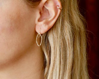 Gold Leaf Earrings- 14K Gold Filled Hammered Drops. Minimalist jewelry staple.  Gift for her.