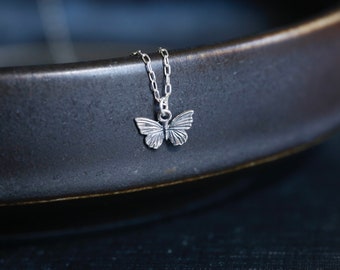 Silver Butterfly Necklace - Sterling Silver Butterfly Charm Necklace. Sweet charm necklace. Dainty paperclip chain. Great gift for her.